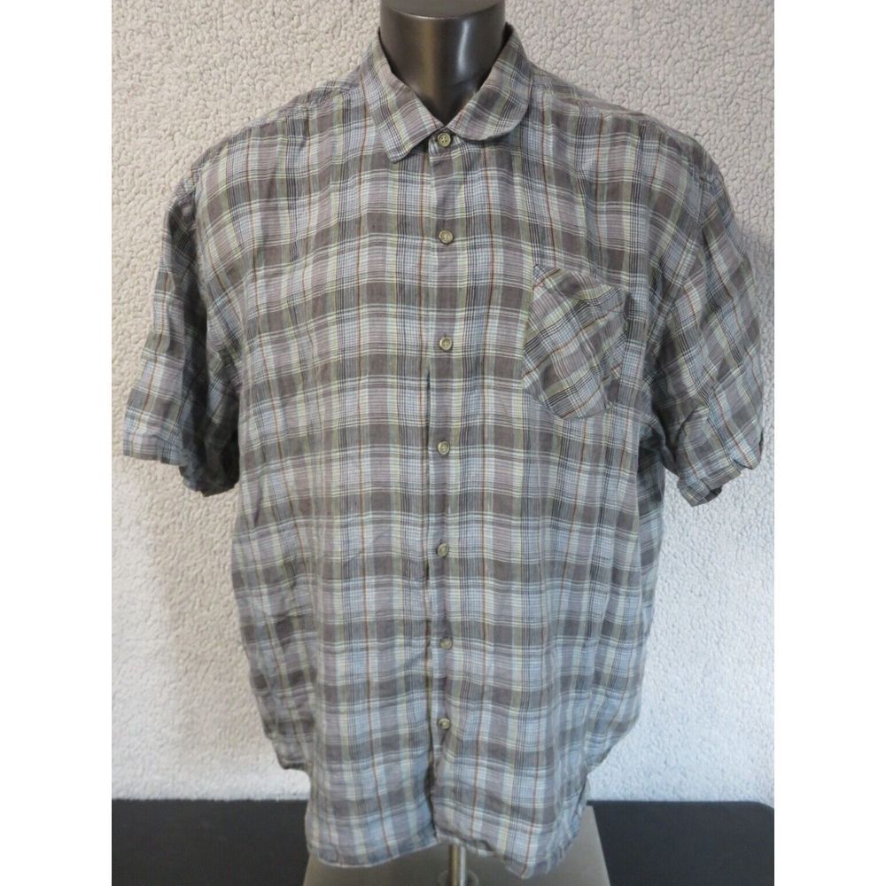 Mens Tommy Bahama Multicolor Plaid Short Sleeve Button Front Linen Shirt Sz XXL